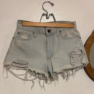 Distressed Light Blue Denim Shorts